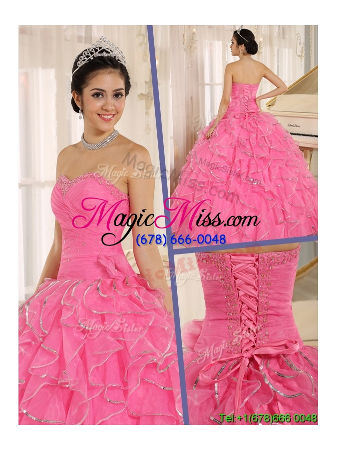 wholesale popular ruffles and beading quinceanera dresses in rose pink
