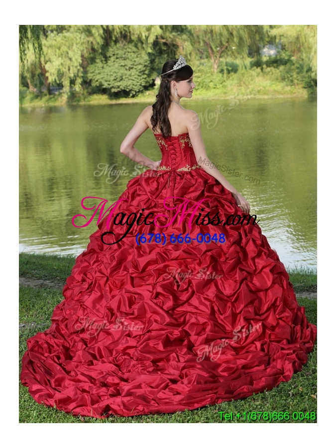 wholesale 2016 latest appliques and pick ups quinceanera gowns with brush train