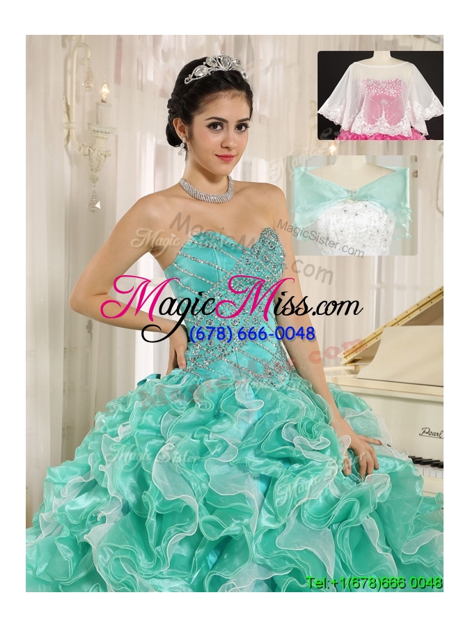 wholesale modern beading and ruffles apple green quinceanera dresses
