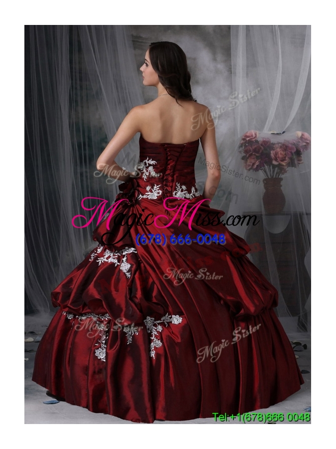 wholesale 2016 perfect strapless burgundy custom make quinceanera gowns with appliques