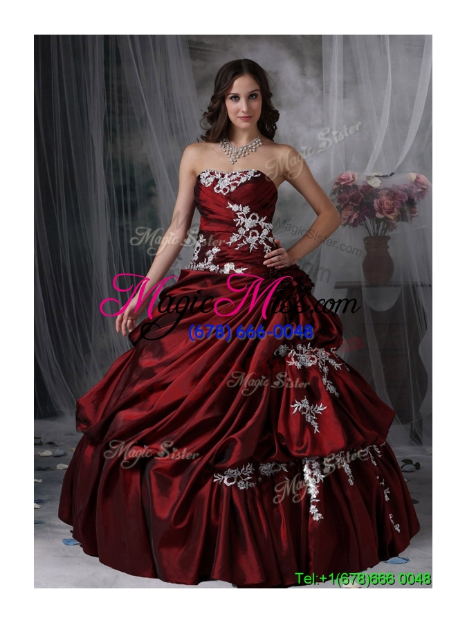 wholesale 2016 perfect strapless burgundy custom make quinceanera gowns with appliques