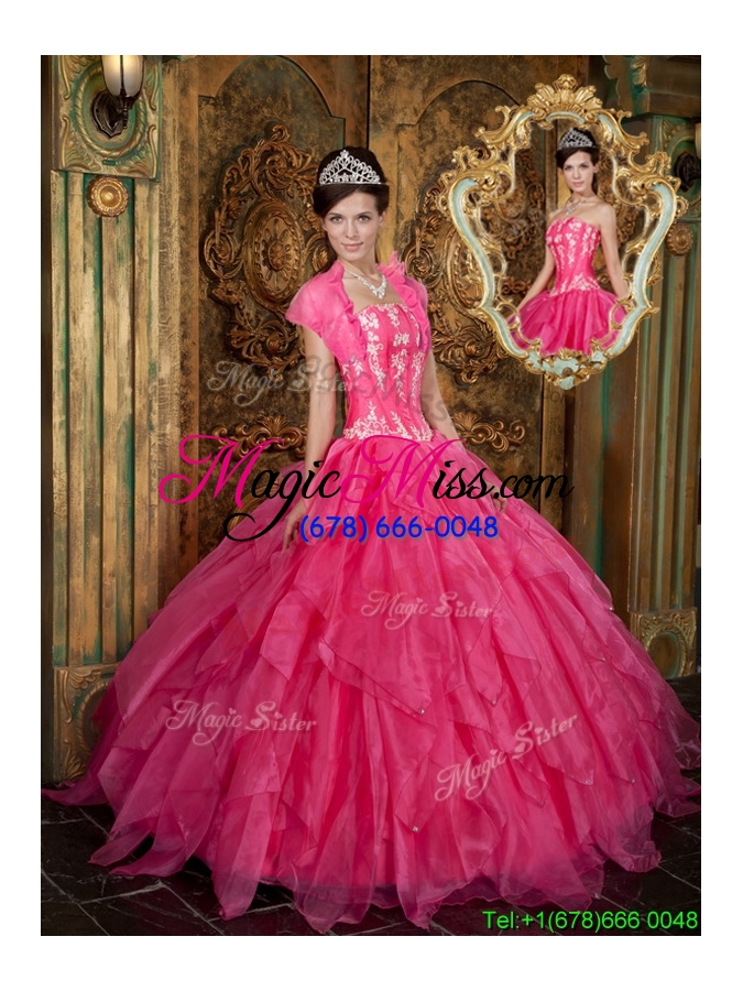 wholesale popular appliques and ruffles hot pink quinceanera dresses