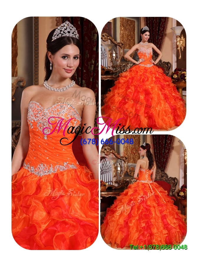 wholesale latest appliques and beading custom make quinceanera dresses in orange