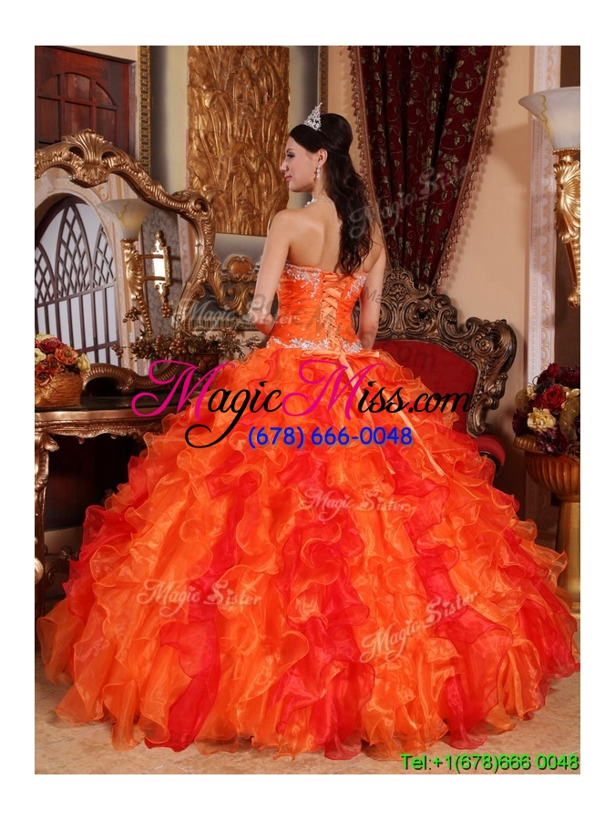 wholesale latest appliques and beading custom make quinceanera dresses in orange