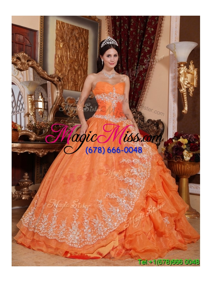 wholesale exquisite orange red custom make quinceanera dresses with beading and appliques