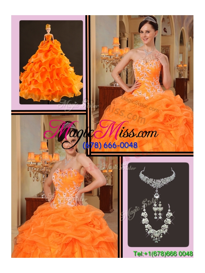 wholesale hot sale orange red sweetheart quinceanera gowns with appliques