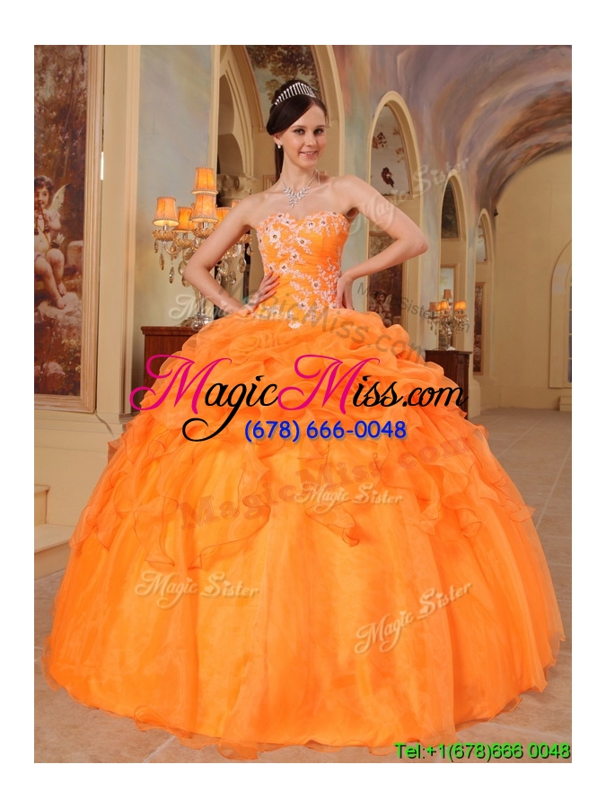 wholesale hot sale orange red sweetheart quinceanera gowns with appliques
