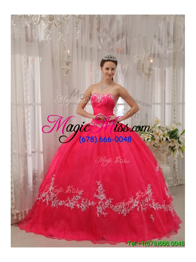 wholesale popular sweetheart appliques quinceanera gowns in coral red