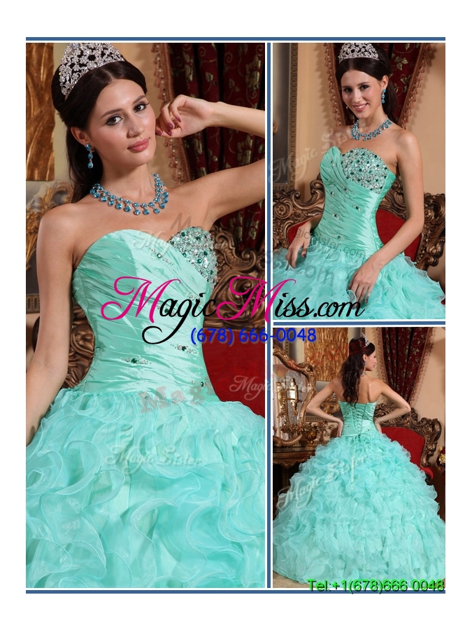 wholesale lovely apple green sweetheart beading and ruffles quinceanera dresses