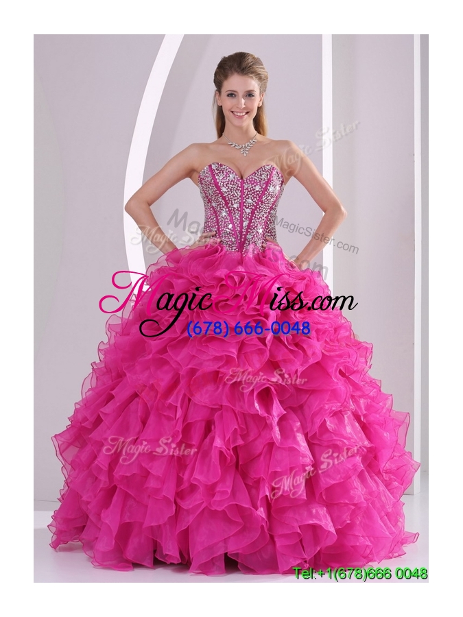 wholesale cheap ruffles and beading fuchsia quinceanera gowns