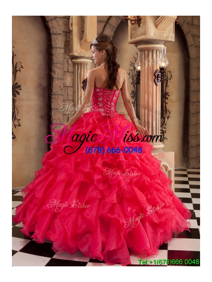 wholesale popular coral red sweetheart quinceanera gowns with beading