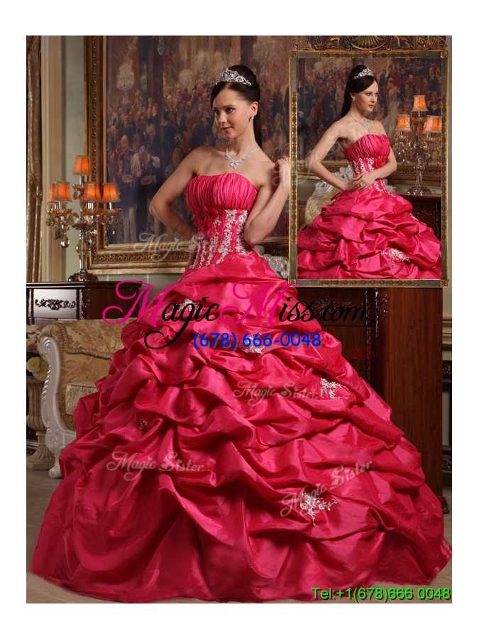 wholesale elegant coral red ball gown strapless quinceanera dresses