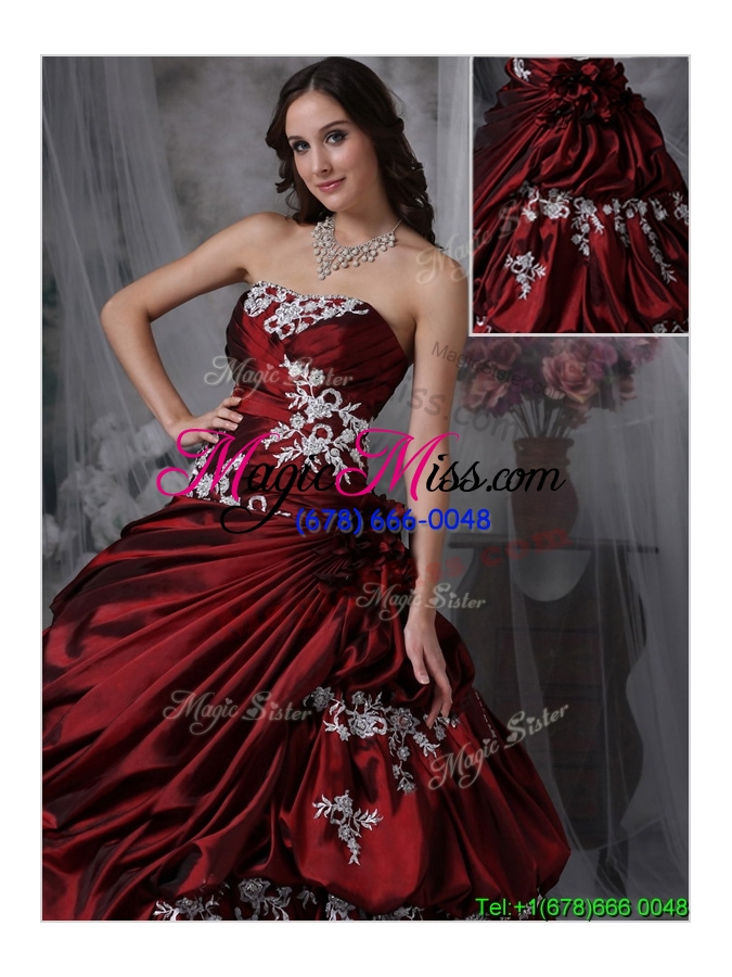 wholesale 2016 new style cheap ball gown strapless quinceanera gowns with appliques