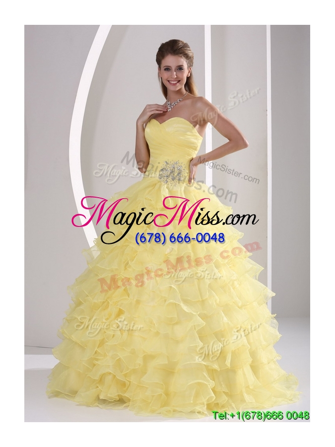 wholesale 2016 gorgeous sweetheart quinceaners gowns with appliques and ruffled layers