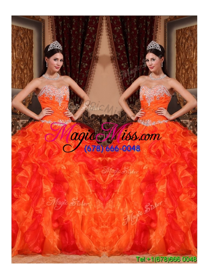 wholesale new style exquisite orange quinceanera gowns with appliques and beading