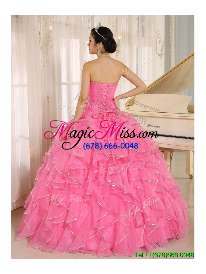 wholesale new style gorgeous rose pink quinceanera dresses with ruffles and beading