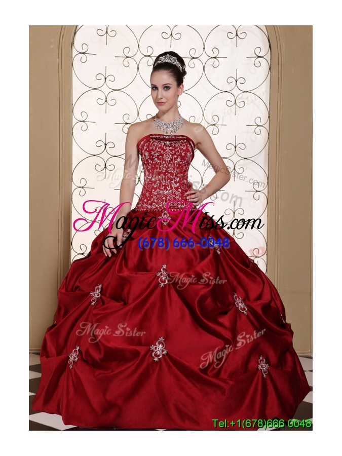 wholesale 2016 best selling embroidery and pick ups strapless plus size quinceanera dresses