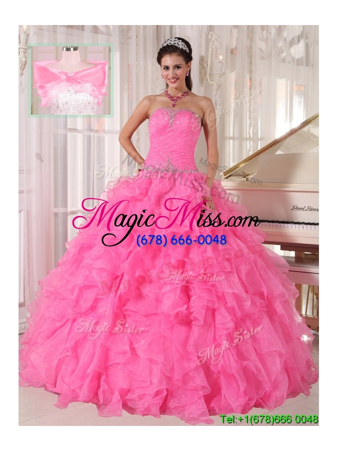 wholesale 2016 cheap ball gown strapless quinceanera dresses in hot pink