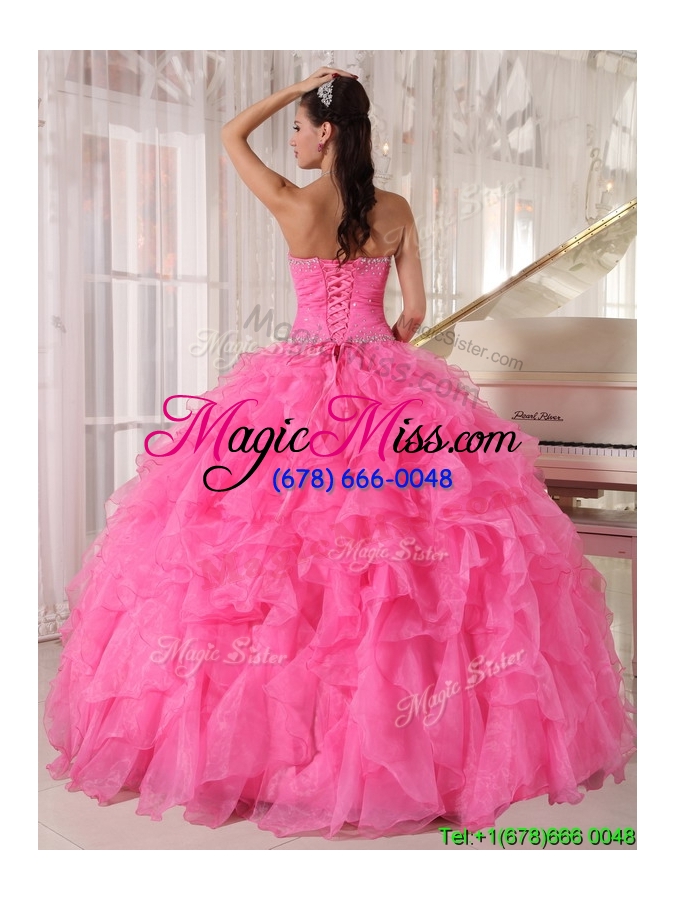 wholesale 2016 cheap ball gown strapless quinceanera dresses in hot pink