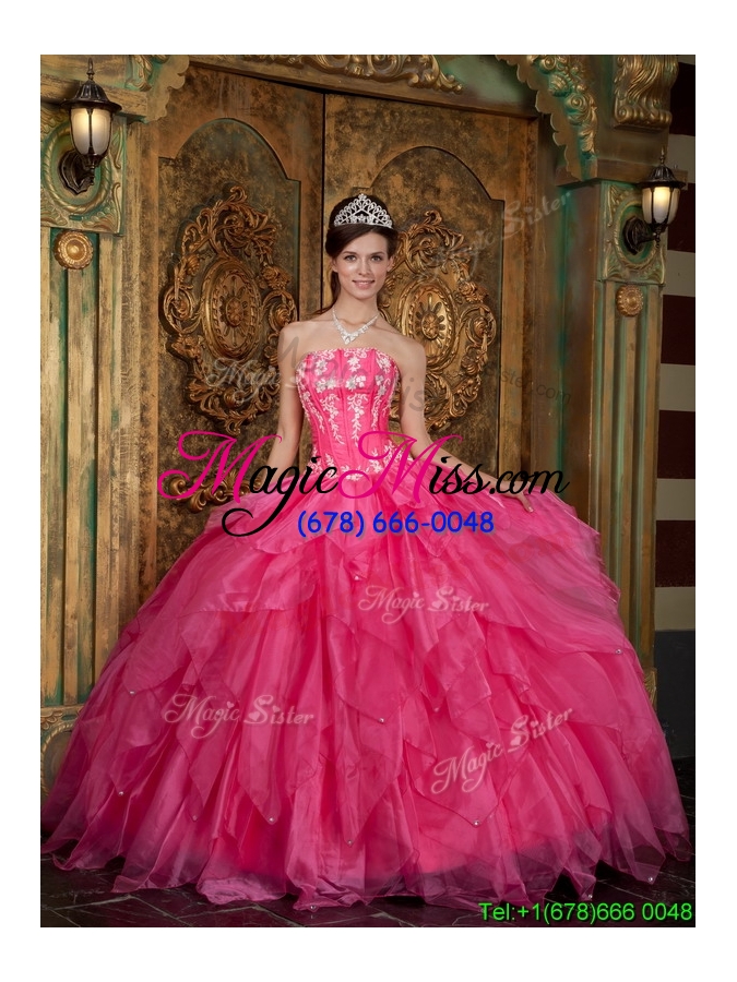 wholesale beautiful appliques and ruffles hot pink sweet 16 dresses