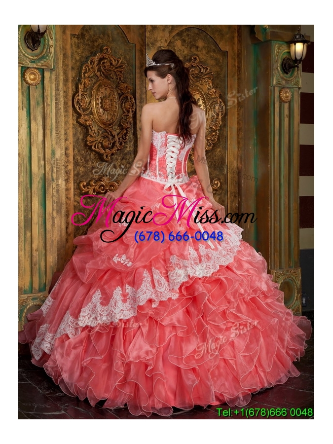 wholesale gorgeous appliques waltermelon strapless quinceanera dresses