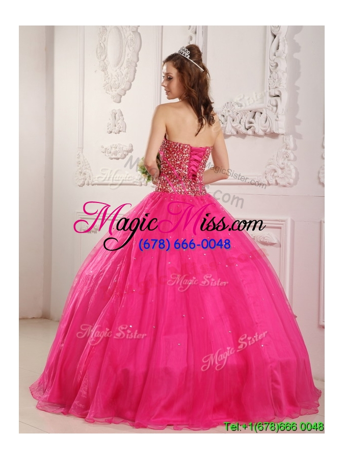 wholesale modern a line beading plus size quinceanera dresses in hot pink