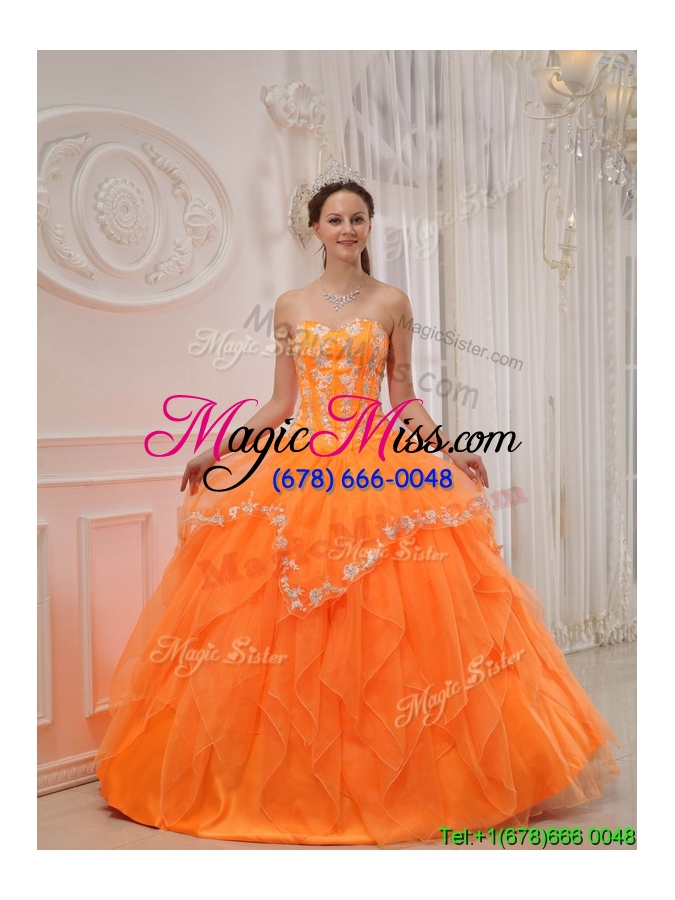 wholesale fashionable appliques and beading sweet 15 dresses in orange