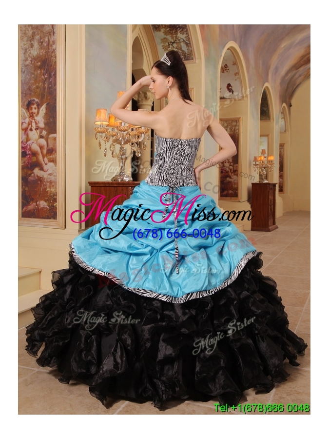 wholesale fashionable ruffles and pick ups quinceanera gowns in zebra