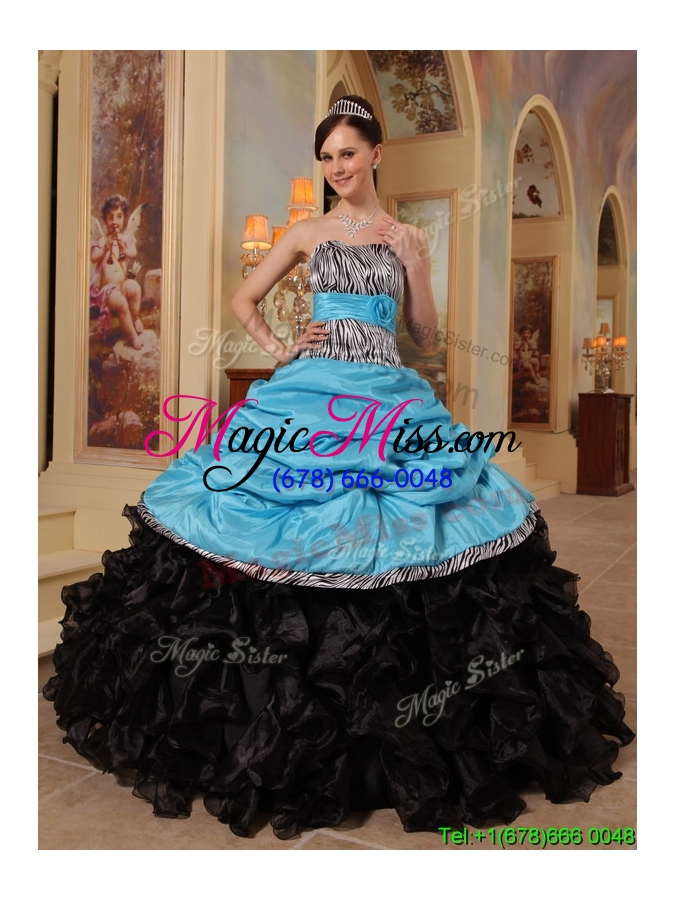 wholesale fashionable ruffles and pick ups quinceanera gowns in zebra