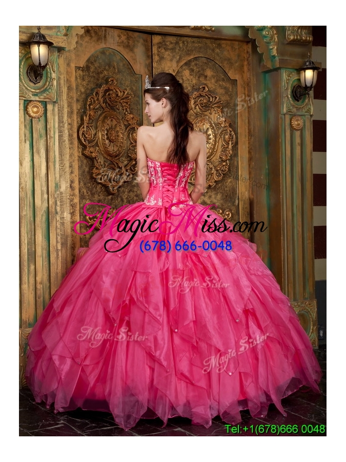 wholesale hot sale strapless quinceanera dresses with appliques and ruffles
