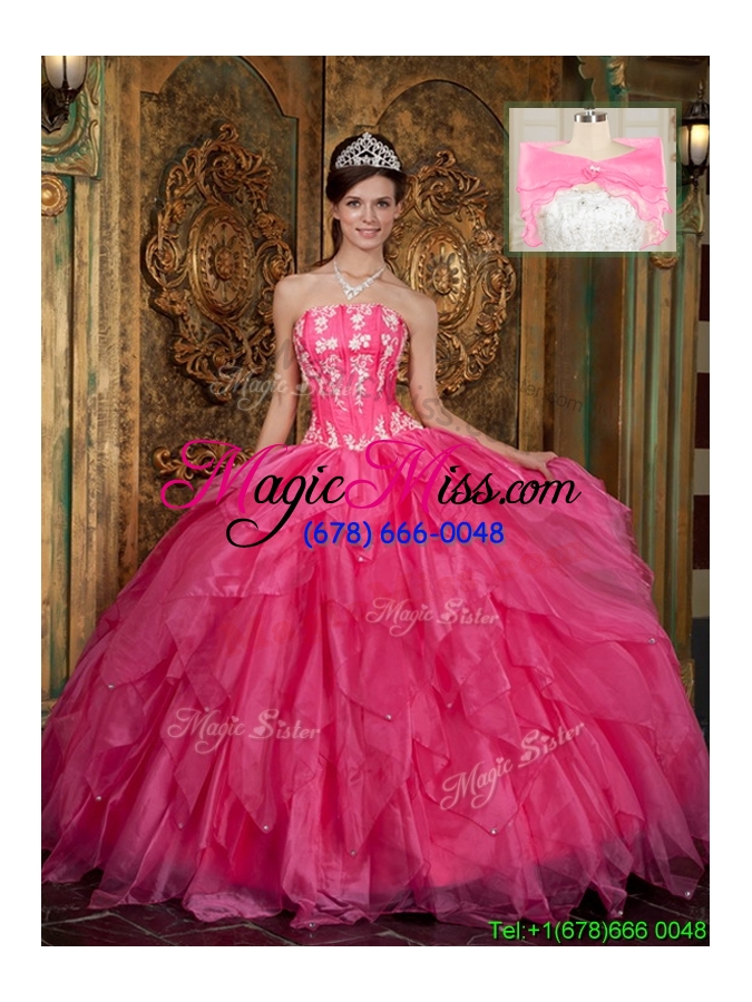 wholesale hot sale strapless quinceanera dresses with appliques and ruffles