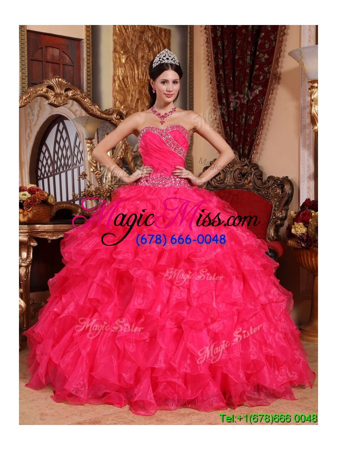 wholesale 2016 popular coral red ball gown quinceanera dresses with beading