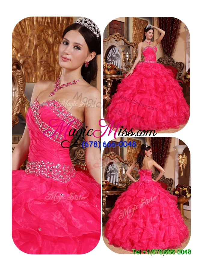 wholesale 2016 popular coral red ball gown quinceanera dresses with beading