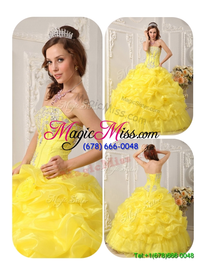 wholesale luxurious beading and ruffles quinceanera dresses in yellow