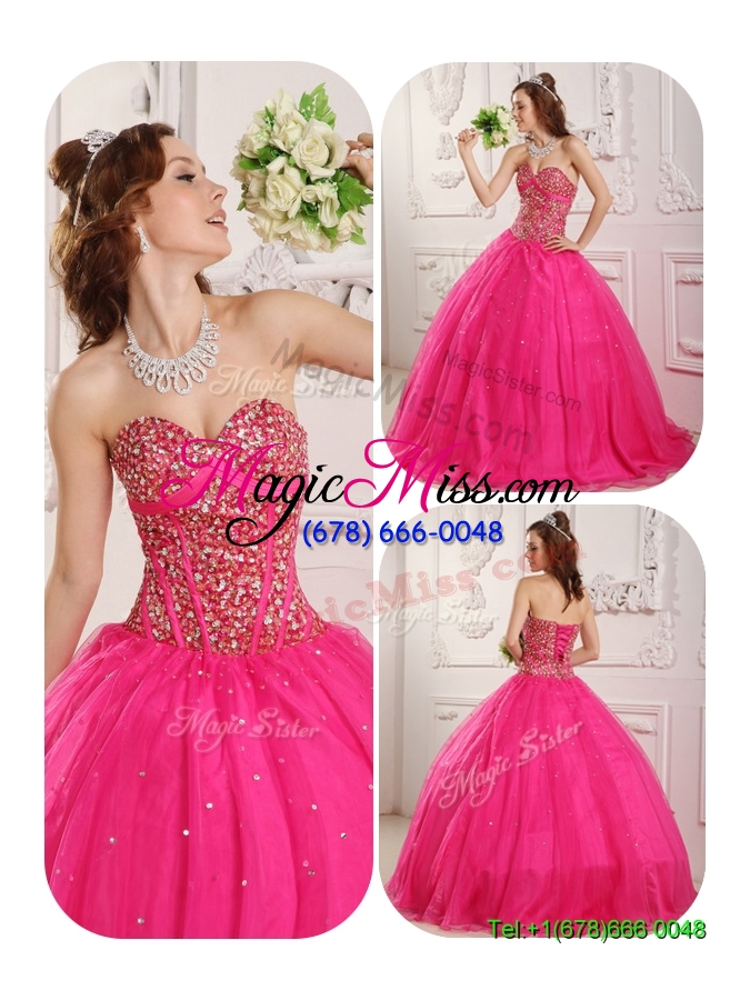 wholesale 2016 best selling a line floor length quinceanera dresses in hot pink