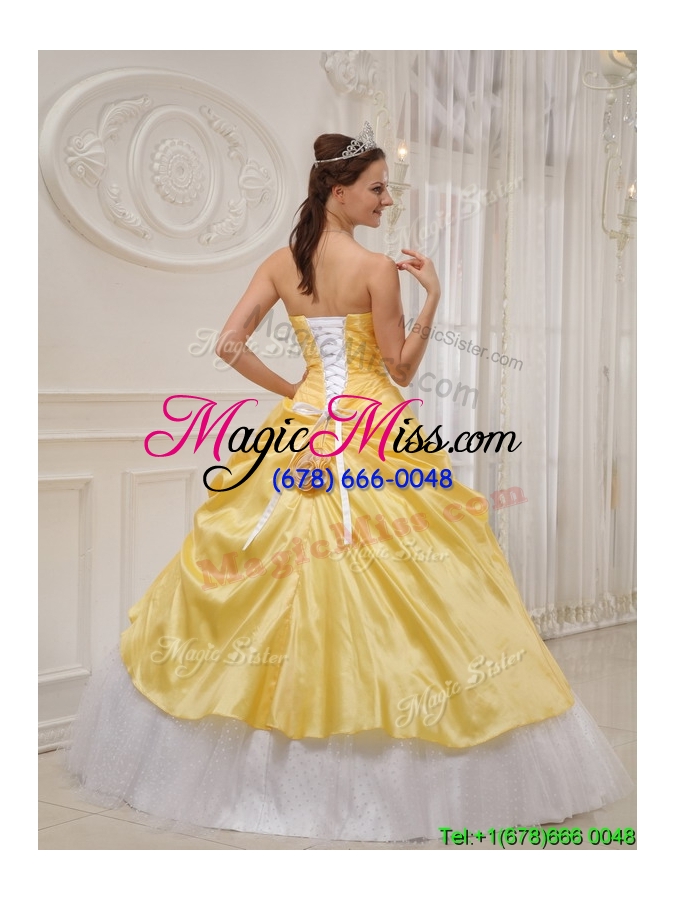 wholesale 2016 modest ball gown strapless quinceanera dresses in yellow