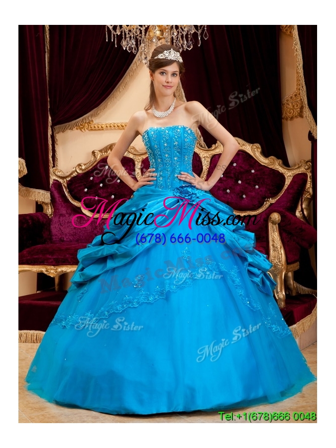 wholesale 2016 cheap strapless quinceanera gowns with appliques and beading