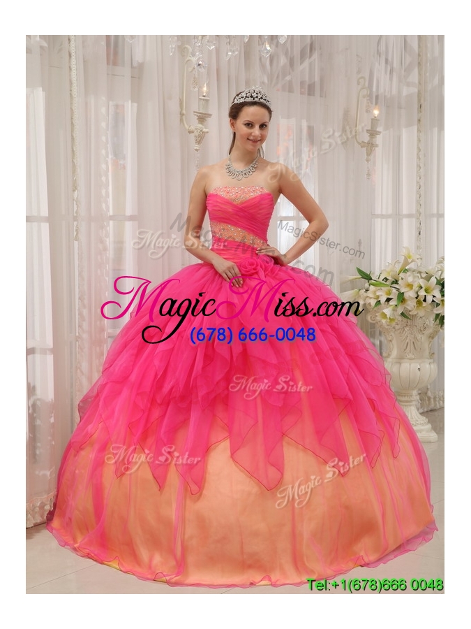 wholesale classical hot pink strapless sweet sixteen dresses with beading