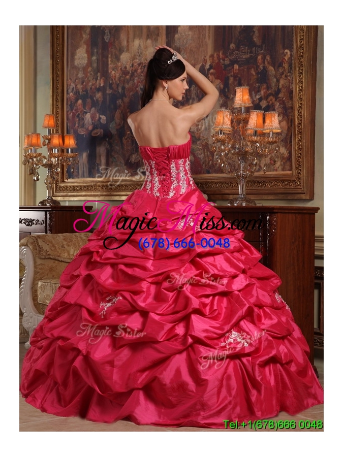 wholesale perfect strapless appliques sweet sixteen dresses in coral red