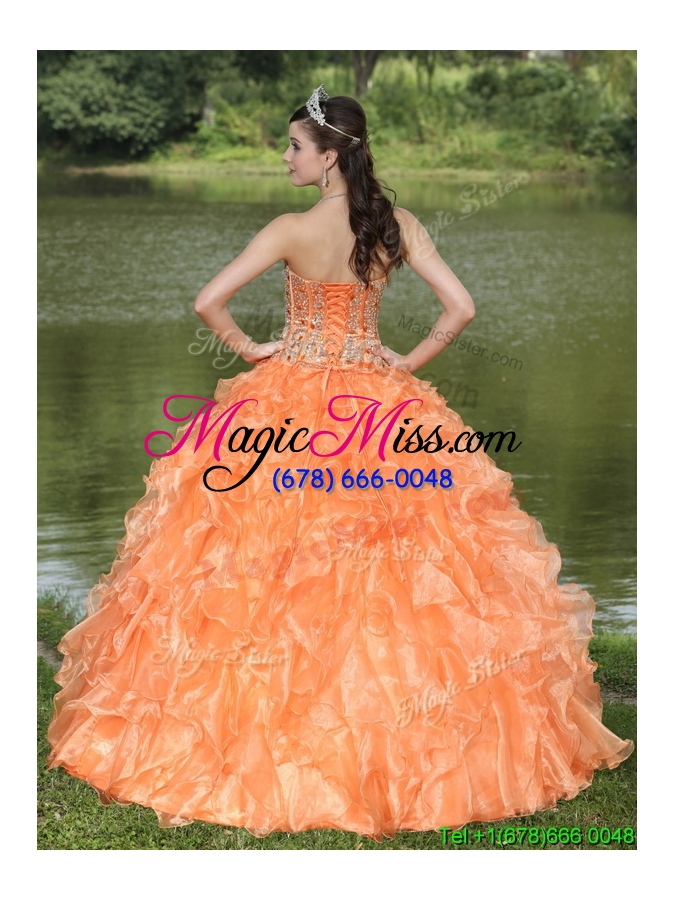wholesale 2016 cheap orange sweet sixteen dresses with beading and ruffles layered