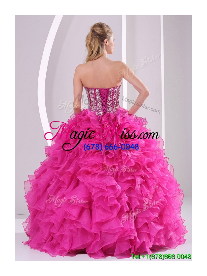 wholesale 2016 unique popular ruffles and beading quinceanera gowns in fuchsia