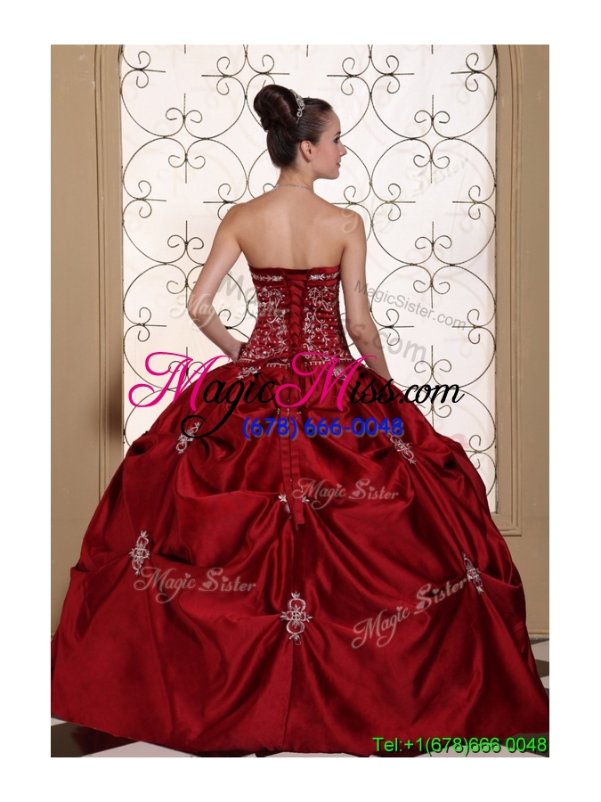 wholesale hot sale pick ups strapless quinceanera gowns in wine red