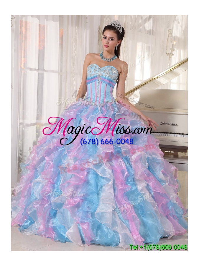 wholesale fashionable sweetheart quinceanera gowns with ruffles and appliques