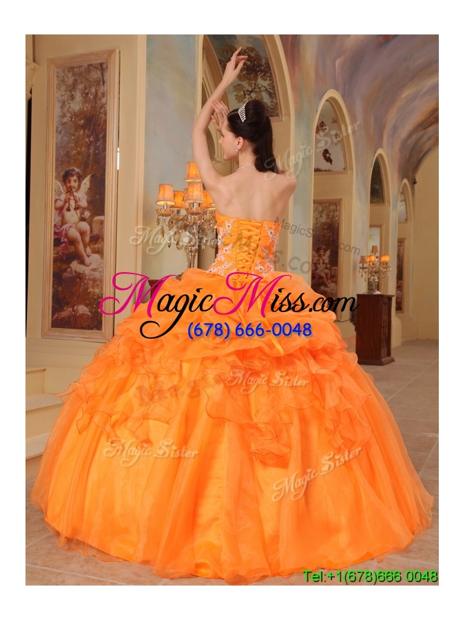 wholesale 2016 unique new style orange red ball gown sweetheart quinceanera dresses