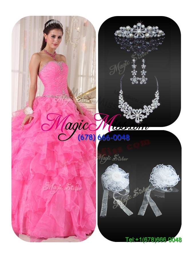 wholesale exquisite ball gown hot pink sweet 16 gowns with beading