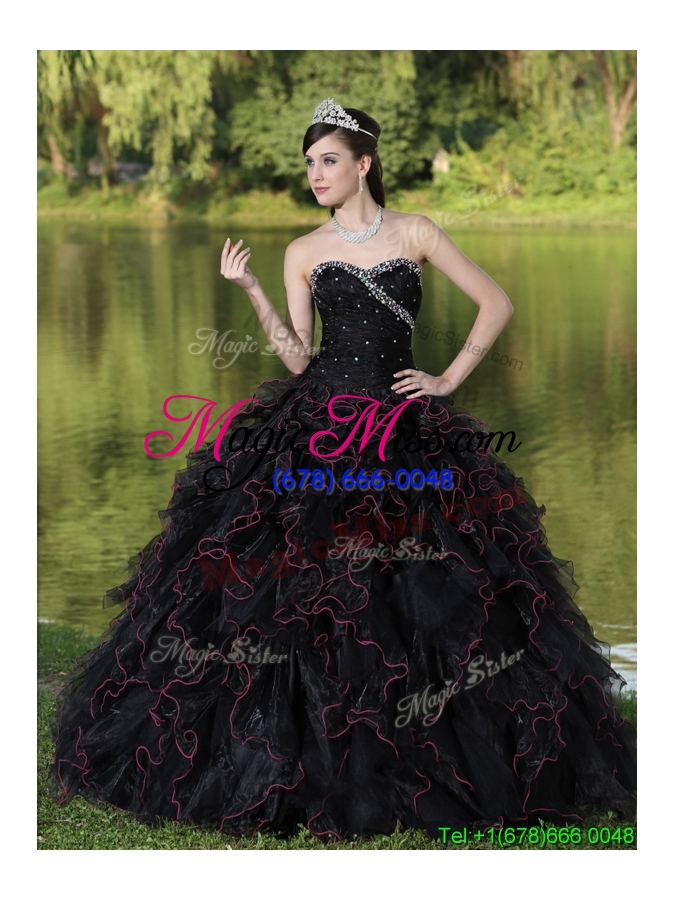 wholesale modest ruffles layered and beading vestidos de quinceanera in black