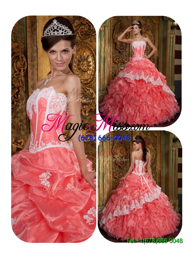 wholesale 2016 exclusive waltermelon quinceanera gowns with appliques and ruffles