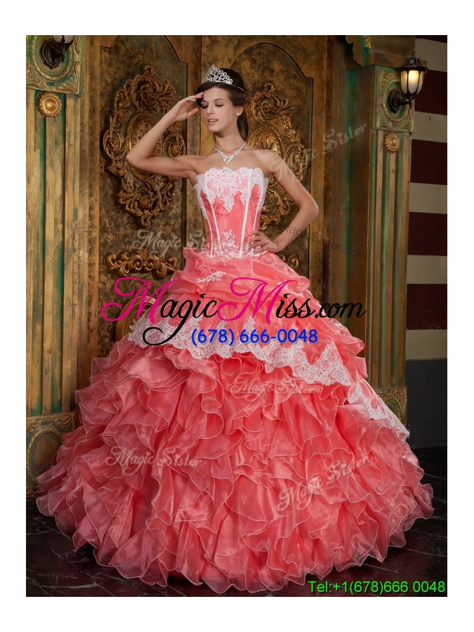 wholesale 2016 exclusive waltermelon quinceanera gowns with appliques and ruffles