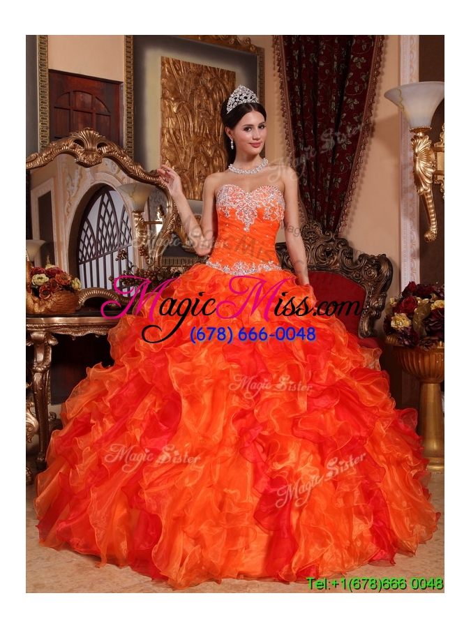 wholesale 2016 exclusive appliques and beading orange quinceanera gowns