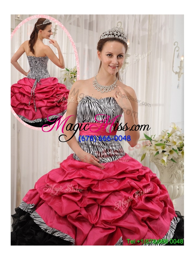 wholesale hot sale red and black sweetheart quinceanera dresses in zebra